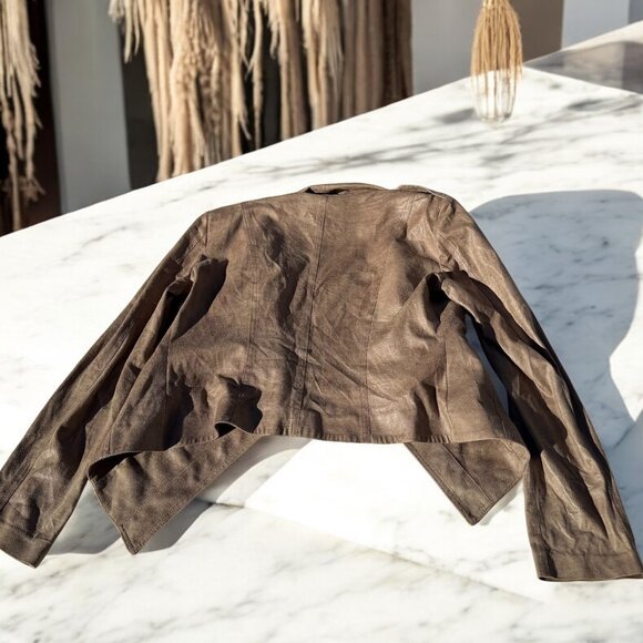 Extenzo Paris Faux Tan Suede Cowboy Jacket French Fashion Size 40 - Picture 13 of 13